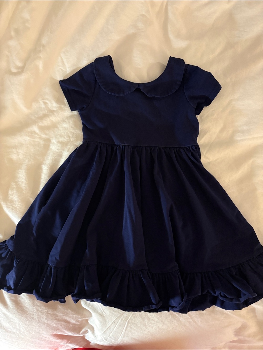 Girls Navy Blue Peter Pan Collar Ruffles Twirl Dress - Girlhood